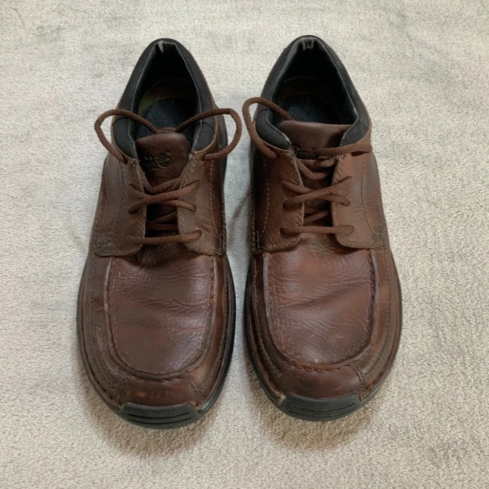 Timberland Mens 79085 Brown Leather Moc Toe Lug Sole Oxford Shoes Size 8M